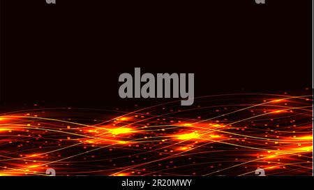 Gelbes Gold Transparent Abstrakt glänzende magische kosmische Energielinien, Strahlen mit Blendung und Punkten und Licht scheint auf einem dunklen Hintergrund von belo Stock Vektor