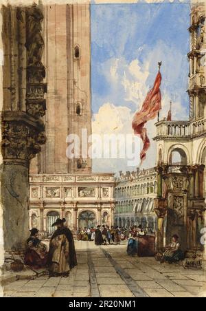 Markusplatz, Venedig, mit Loggetta, 1840, Italien, Von William Wyld, Digital restaurierte Reproduktion eines Originals aus dem 18. Oder 19. Jahrhundert / Markusplatz, Venedig, mit Loggetta, 1840, Italien, Von William Wyld, Historisch, digitale Restaurierte Reproduktion von einer Vorlage aus dem 18. Oder 19. Hundert Stockfoto