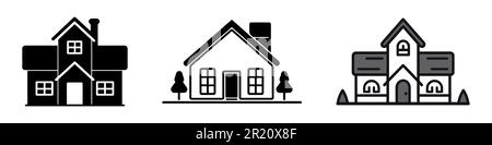 Satz von Symbolen für die Basislinie auf weißem Hintergrund isoliert. Hauszeichen-Schild. Stock Vektor