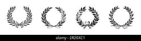 Laurel Kranz blumiges, heraldisches Elementset, Vektorsymbol, Logo auf weißem Hintergrund. Stock Vektor