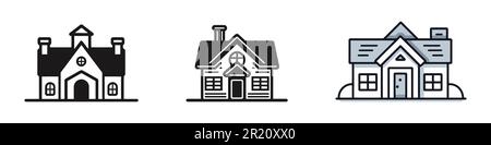 Satz von Symbolen für die Basislinie auf weißem Hintergrund isoliert. Hauszeichen-Schild. Stock Vektor