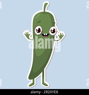 Vektordarstellung von Chili-Charakteraufklebern mit süßem Ausdruck, cool, lustig, Chili isoliert Stock Vektor