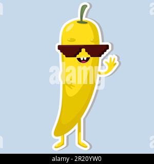 Vektordarstellung von Chili-Charakteraufklebern mit süßem Ausdruck, cool, lustig, Chili isoliert Stock Vektor