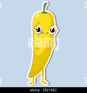 Vektordarstellung von Chili-Charakteraufklebern mit süßem Ausdruck, cool, lustig, Chili isoliert Stock Vektor