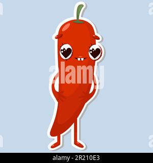 Vektordarstellung von Chili-Charakteraufklebern mit süßem Ausdruck, cool, lustig, Chili isoliert Stock Vektor