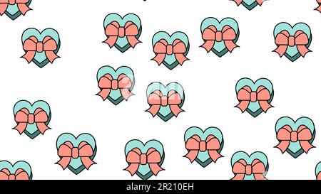 Textur Nahtloses Muster von flachen Symbolen in Form von Herzen mit Schleifen, Liebesstücken für den Feiertag der Liebe Valentinstag Februar 14 oder Ma Stock Vektor