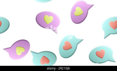 Endlose nahtlose Muster wunderschöner festlicher Liebe fröhliche Herzen in Dialognolken auf weißem Hintergrund. Vektordarstellung. Stock Vektor