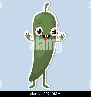 Vektordarstellung von Chili-Charakteraufklebern mit süßem Ausdruck, cool, lustig, Chili isoliert Stock Vektor