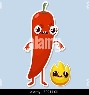 Vektordarstellung wütende Chili-Zeichen-Aufkleber Stock Vektor
