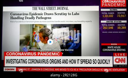 Ein Screenshot von CNN über die Ausbreitung des COVID-19-Coronavirus inmitten der Pandemie. [Montag, 06. 04. 2020]. Stockfoto