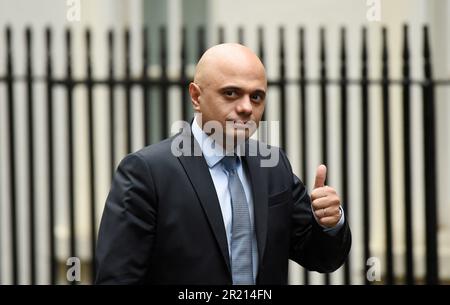 Sajid Javid, Sekretär für Gesundheit und Soziales, kommt in der Downing Street zu einer Kabinettssitzung inmitten der COVID-19-Coronavirus-Pandemie, 2021. Stockfoto
