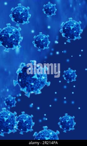 Ein Modell des SARS-CoV-2-Coronavirus, das die COVID-19-Krankheit verursacht. SARS-CoV-2 ist ein Virus der Spezies Severe Acute Respiratory Syndrome-related Coronavirus (SARSr-CoV). Es wird vermutet, dass es zoonotische Ursprünge hat und eine enge genetische Ähnlichkeit mit Fledermaus-Coronaviren hat, was darauf hindeutet, dass es aus einem Fledermaus-Virus hervorgegangen ist. 2022. Stockfoto