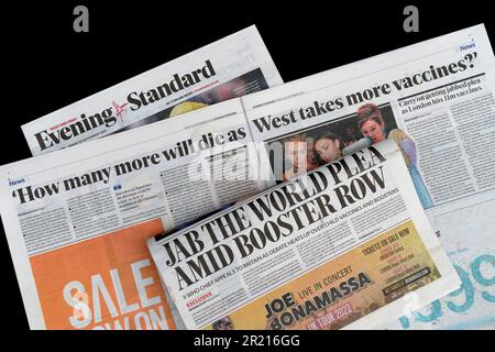Die Titelseite „Evening Standard“ (britische Zeitung), in der über die Notwendigkeit der Impfung während der COVID-19-Pandemie berichtet wird Stockfoto