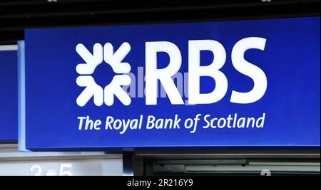 Royal Bank of Scotland, allgemein abgekürzt als RBS. Es ist eine der Retail-Banking-Tochtergesellschaften der Royal Bank of Scotland Group plc Stockfoto