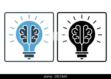 Symbol für kreative Ideen. Gehirn in Glühbirne. Symbol für kreative Ideen, Innovationen, Lösungen, Bildung. Solider Symbolstil. Editor für einfache Vektorkonstruktion Stock Vektor