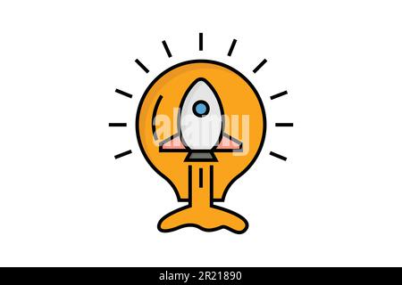 Abbildung des Symbols „Rocket Idea“. Glühbirne mit Rakete. Symbol für kreative Ideen, Innovationen, Startup-Lösungen. Flacher Symbolstil. Einfacher vect Stock Vektor