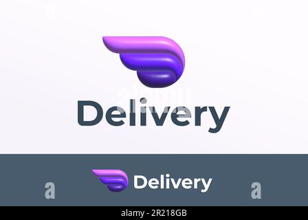 Präsentation Abstract 3D aufgeblasene Logovorlage. Buchstabe D mit angeborenem Wings-Schild und moderner Typografie. Schnelle Lieferung Modern Emblem Concept Isoliert Stock Vektor
