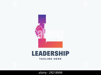 Leadership and Cooperation Abstract Vector-Logo-Vorlage. Handshake Incorporated in Letter L Creative Concept isoliert Stock Vektor