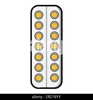 Medizinische pharmazeutische Pillen Kapseln im Paket, die Platte für die Behandlung von Krankheiten, Symbol auf weißem Hintergrund. Vektordarstellung. Stock Vektor