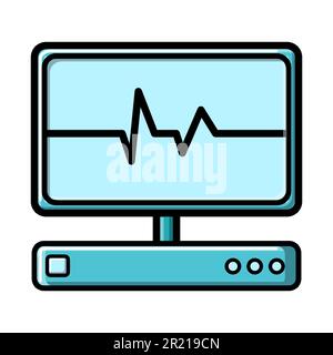 Abstraktes medizinisches Gerät mit einem Monitor zur Untersuchung des Herzens, Ultraschall und Kardiogramm, Symbol auf weißem Hintergrund. Vektordarstellung. Stock Vektor