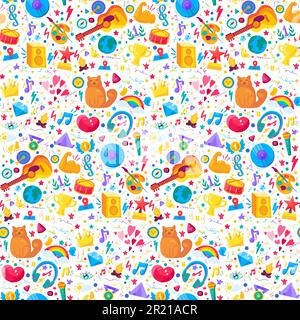 Bright Hobby Activity Art Cartoon Nahtloses Muster für Teenager und Kinder Stock Vektor