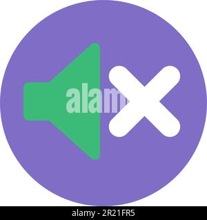 Symbol „Lautsprecher stummschalten“, kein Ton, Musik oder Audio-Taste. Flaches Design der runden Media Player-Taste mit Megaphon-Symbol für Apps und Websites Stock Vektor