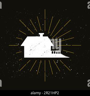 Retro-Logo mit „Home“-Silhouette. Motelschild und altmodisches Logo. Haussymbol. Gebäudesymbol. Vektor Stock Vektor