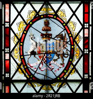 Heraldisches Buntglas, St. Laurence's Church, Lighthorne, Warwickshire, England, Großbritannien Stockfoto