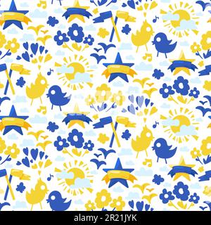 Ukraine Nationalflaggensymbol nahtloser Mustervektor in ukrainischer Nationalfarbe flacher Cartoon Illustration Stock Vektor