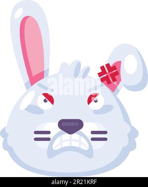 Bunny-Aggressions-Ausdruck Gesicht Emoji-Vektor. Kaninchenwaldtier Böses verrücktes Gesicht mit Zähnen. Verrücktes Lächeln mit negativen Emotionen. Säugetier-Zorn Stock Vektor