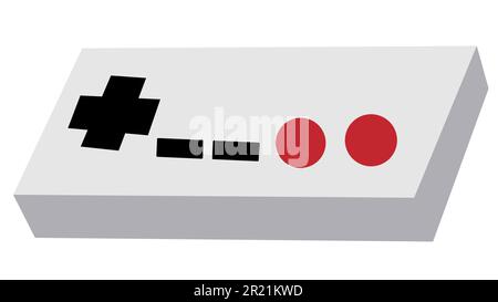 Graues altes Retro-Hipster-Joystick-Manipulator-Panel aus den 80er und 90er Jahren mit roten und schwarzen Knöpfen für eine Spielekonsole für Videospiele Stock Vektor