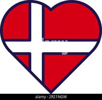 Dänemark Nationalflagge in Herzform Vektor. Nationales und patriotisches Symbol der Freiheit in Liebesform. Dänisches Staatsgebiet traditionelle Abzeichen in Rot Stock Vektor