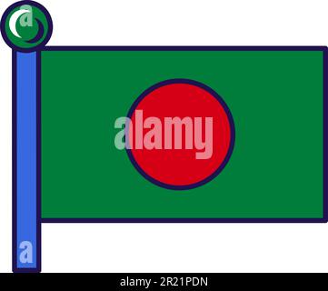 Bangladesch, asiatische Landesflagge auf flagstaff-Vektor. Roter Kreis auf grünem Hintergrund, nationales, offizielles und patriotisches Symbol der Freiheit. Gebiet Stock Vektor