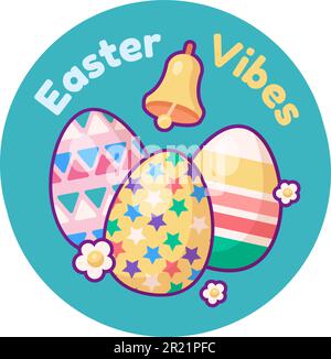 Cartoon Outline Vector Happy Easter Quote Sticker Illustration. Osterstimmung mit Eiern Stock Vektor