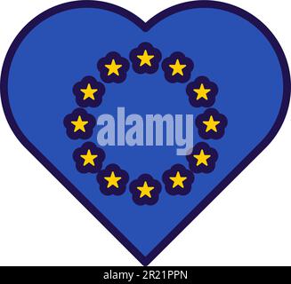 Offizielle Flagge der Europäischen Union in Herzform Vektor. Europa-Länder und Mitgliedsstaaten Symbol der Freiheit in Liebesform. EU-Gebiet der Vereinigten Staaten Stock Vektor