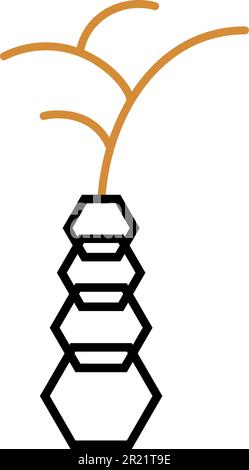 Dekorationszweig von Luxussymbol, getrocknet in Herbariumpflanze in abstrakter sechseckiger Vase. Mystisches Symbol im Bo-Ho-Stil. Geheimes heiliges Vektorzeichen isoliert Stock Vektor