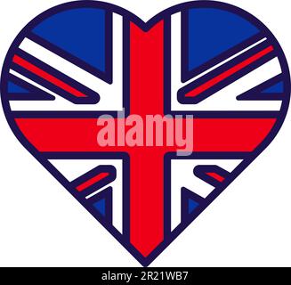 Nationalflagge des Vereinigten Königreichs in Herzform Vektor. Großbritannien und irland, nationales, offizielles und patriotisches Symbol der Freiheit in Liebesform. England t Stock Vektor