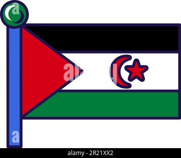 westsahara-Landesflagge auf flagstaff-Vektor. Die arabische demokratische republik Sahara ist in drei Farben gehalten: Schwarz, weiß und grün, mit roten Sternen und Kreszen Stock Vektor