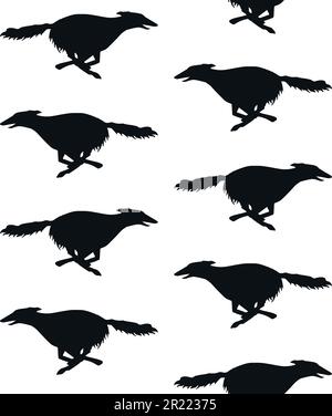 Vektornahtloses Muster einer handgezeichneten russischen Borzoi-Hundesilhouette, isoliert auf weißem Hintergrund Stock Vektor