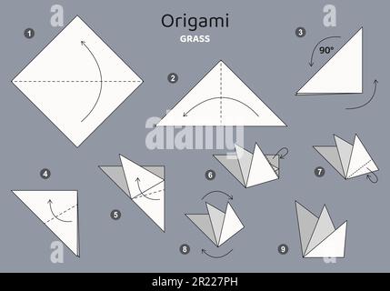 Origami-Tutorial für Kinder. Origami, süßes Gras. Stock Vektor