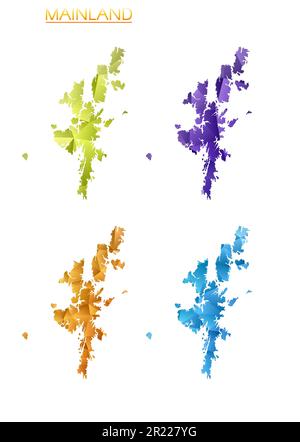 Satz von polygonalen Vektorkarten des Festlandes. Helle Farbverlaufskarte der Insel im niedrigen Poly-Stil. Stock Vektor