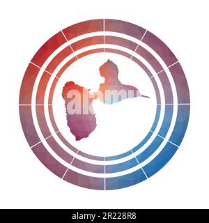 Basse-Terre-Insel-Abzeichen. Leuchtendes, abgestuftes Logo in niedriger Poly-Optik. Buntes, abgerundetes Schild mit Karte im geometrischen Stil für Ihre Reise nach Basse-Terre Island Stock Vektor