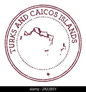 Turks- und Caicos-Inseln rund um den Gummistempel mit Inselkarte. Vintage-roter Passstempel mit kreisförmigem Text und Sternen, Vektorgrafik. Stock Vektor