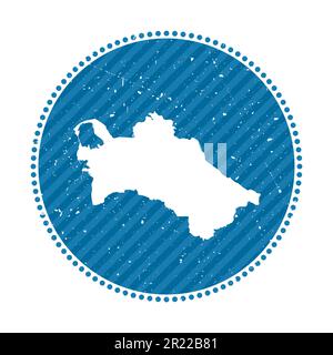 Turkmenistan gestreifter Retro-Reiseaufkleber. Abzeichen mit Landkarte, Vektorillustration. Stock Vektor