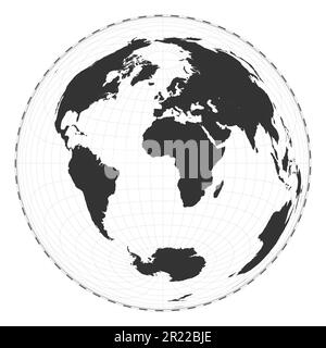 Vector-Weltkarte. Azimutale Gleichflächenprojektion nach Lambert. Geografische Karte mit Breiten- und Längengraden. Zentriert auf 0deg Längengrad. Stock Vektor