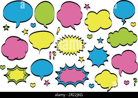 Satz bunter Sprechblasen in verschiedenen Farben und Größen, Vektordarstellung. Stock Vektor