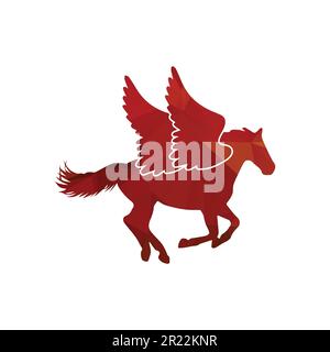 Die Symbolvektordarstellung des Pferdes zeigt ein fliegendes Pferd mit einer Farbe des Flügelmusters. Stock Vektor