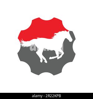 Vektordarstellung des Pferdesymbols in einer Form von Zahnradgrau und Rot. Stock Vektor