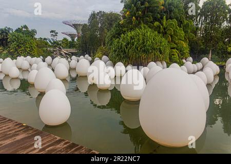 SINGAPUR, SINGAPUR - 16. DEZEMBER 2019: Im Garten an der Bucht in Singapur werden Eier im Freien ausgestellt. Stockfoto