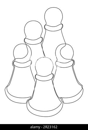 Eine durchgehende Reihe von Bauern, Schachfiguren. Vektorkonzept für dünne Linien zur Darstellung von Pawn. Kontur Zeichnen kreativer Ideen. Stock Vektor